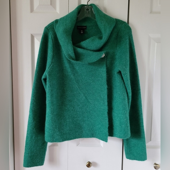 Adrienne Vittadini Sweaters - ADRIENNE VITTADINI WOOL BLEND WRAP CARDIGAN RHINESTONE BUTTON EMERALD GREEN LG